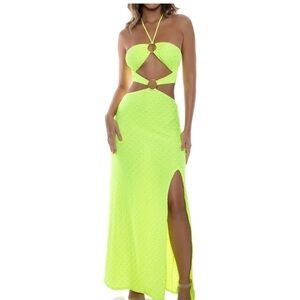 Luli Fama BRILLA Double Loop Bandeau Long Dress Neon Only Worn 1x - resort wear